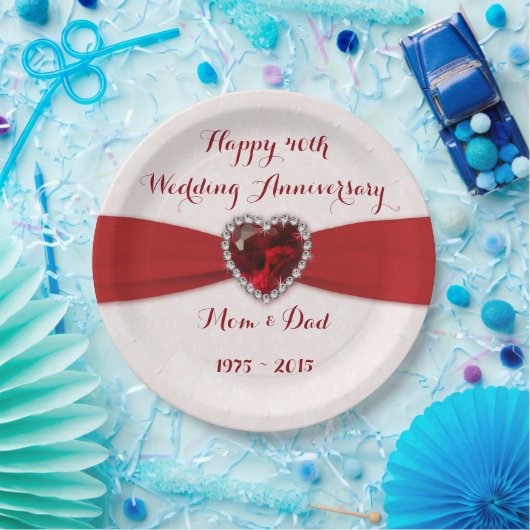 柔らかいダマスク織第40の結婚記念日の紙皿 ペーパープレート (パーティー)