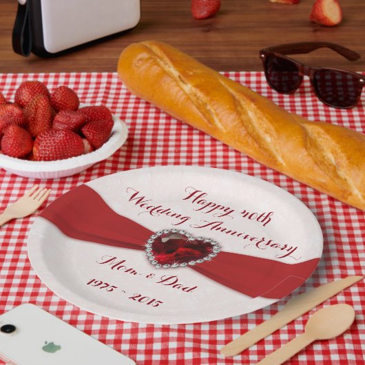 柔らかいダマスク織第40の結婚記念日の紙皿 ペーパープレート (ピクニック)