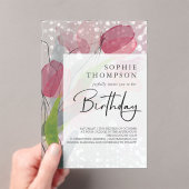 柔らかいチューリップエレガント誕生日 アクリル招待状 (インサイチュ (ポータブル))