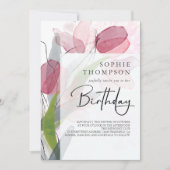 柔らかいチューリップエレガント誕生日 招待状 (正面)
