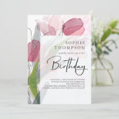 柔らかいチューリップエレガント誕生日 招待状 (スタンド正面)