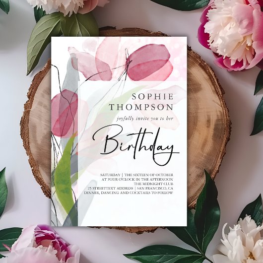 柔らかいチューリップエレガント誕生日 招待状