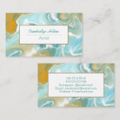 柔らかいティール（緑がかった色）と茶色の大理石 名刺 (正面/裏面)