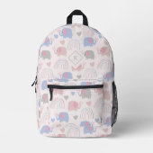 柔らかいトーンかわいいゾウとハートボホ柄 プリントバックパック (正面)