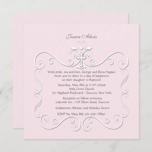 柔らかいハートピンク宗教招待状 招待状 (正面/裏面)