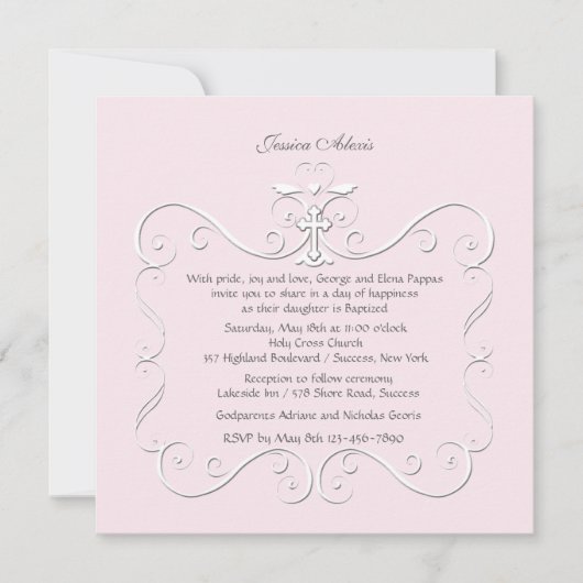 柔らかいハートピンク宗教招待状 招待状 (正面)