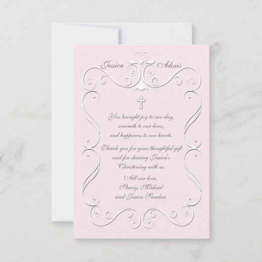 柔らかいハートピンク宗教的ありがとう垂直 サンキューカード (正面)