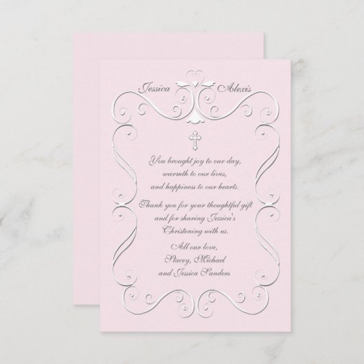 柔らかいハートピンク宗教的ありがとう垂直 サンキューカード (正面/裏面)