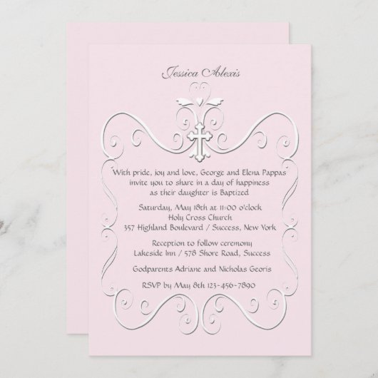 柔らかいハートピンク(5 x 7)宗教招待状 招待状 (正面/裏面)