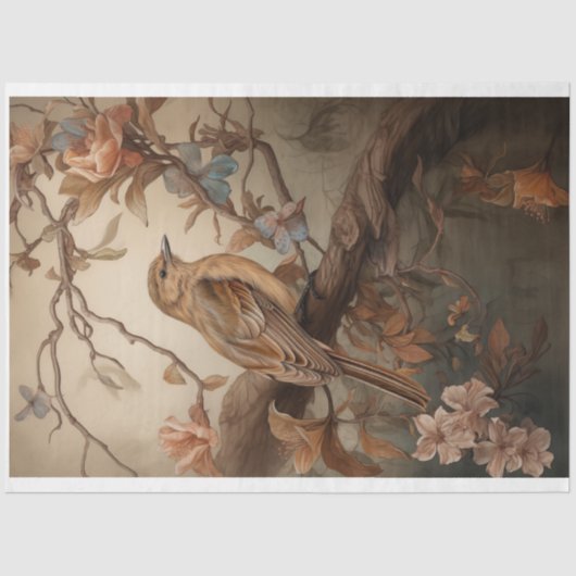 柔らかいパステルの桃の花の切り離しロビン 薄葉紙 (正面)