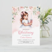 柔らかいパステルの水の色の緑豊かなバラの花輪ゴールド 招待状 (スタンド正面)