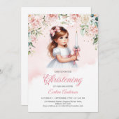 柔らかいパステルの水の色の緑豊かなバラの花輪ゴールド 招待状 (正面/裏面)