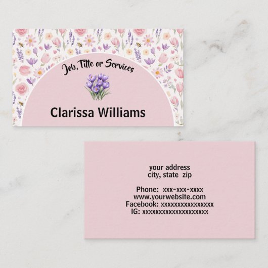 柔らかいパステルの花 名刺 (正面/裏面)