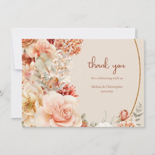 柔らかいパステルカラフル花束秋の花 サンキューカード (正面)