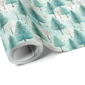 柔らかいパステルグリーンクリスマスツリー冬の森 ラッピングペーパー (ロールコーナー)
