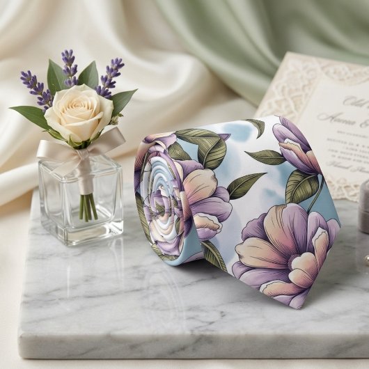 柔らかいパステルフローラルパターン ネクタイ