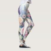 柔らかいパステル色の水色の花 レギンス (右)