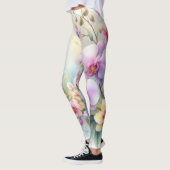 柔らかいパステル色の水色の花 レギンス (左)