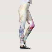 柔らかいパステル色の水色の花 レギンス (右)