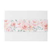 柔らかいパステル調の水彩画のピンクのバラ + 緑の草木 招待状ベリーバンド (裏面例)