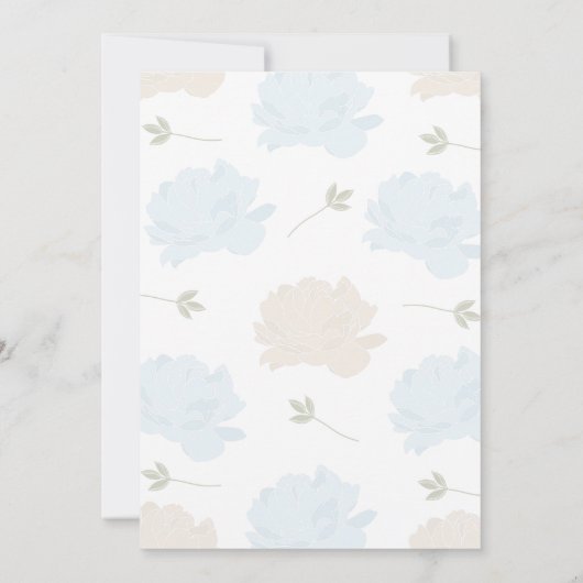 柔らかいパステル調の青いシャクヤクの十字の男の子の洗礼 招待状 (裏面)