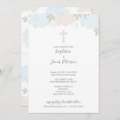柔らかいパステル調の青いシャクヤクの十字の男の子の洗礼 招待状 (正面/裏面)