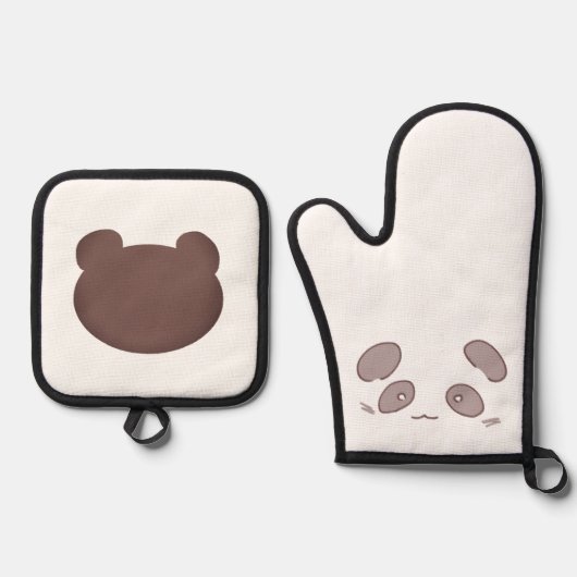 柔らかいパンダイラスト 鍋つかみ&鍋敷きセット (正面)