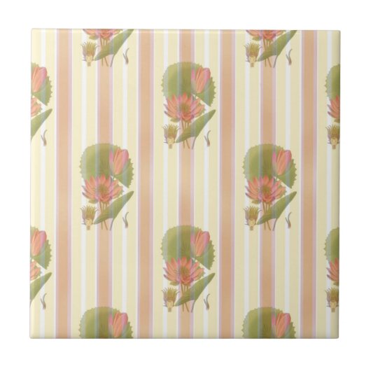 柔らかいピンクとハスの花 タイル (正面)