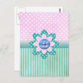 柔らかいピンクとブルーの水玉模様で美しいストライプ ポストカード (正面/裏面)