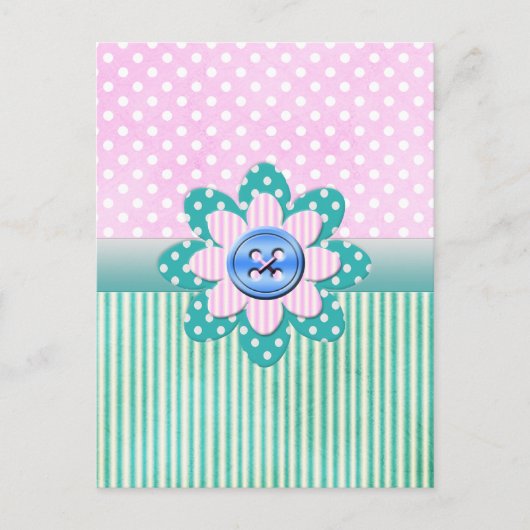 柔らかいピンクとブルーの水玉模様で美しいストライプ ポストカード (正面)