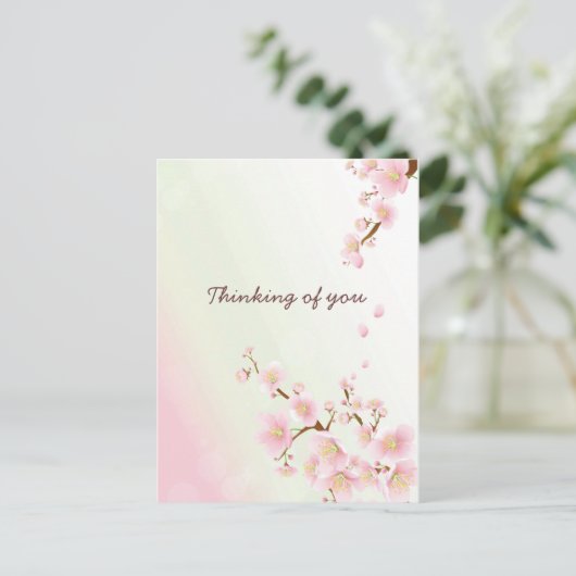 柔らかいピンクと白いさくらんぼの花 ポストカード (スタンド正面)