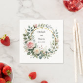 柔らかいピンクと白いバラの水色リース スタンダードカクテルナプキン (インサイチュ)