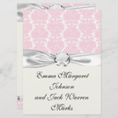 柔らかいピンクと白い花模様のダマスクパターン 招待状 (正面/裏面)