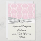 柔らかいピンクと白い花模様のダマスクパターン 招待状 (正面)