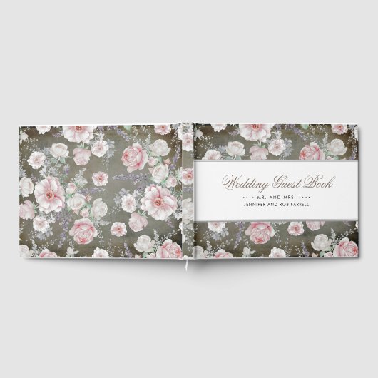 柔らかいピンクと白のフローラヴィンテージシャビー結婚ズ ゲストブック (全面)