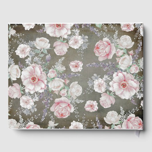 柔らかいピンクと白のフローラヴィンテージシャビー結婚ズ ゲストブック (裏面)