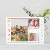 柔らかいピンクと緑のミニマリストのフォトコラージュ シーズンカード (スタンド正面)