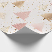 柔らかいピンクと金ゴールドのクリスマスツリー ラッピングペーパー (角)