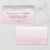 柔らかいピンクと銀の赤ちゃんシャワーおむつラッフル エンクロージャーカード (正面/裏面)