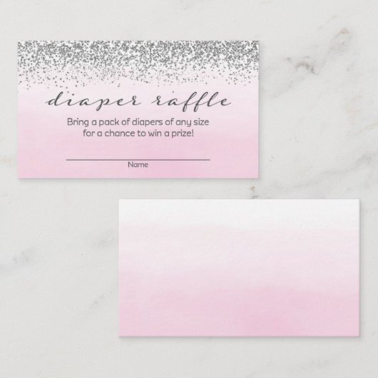 柔らかいピンクと銀の赤ちゃんシャワーおむつラッフル エンクロージャーカード (正面/裏面)