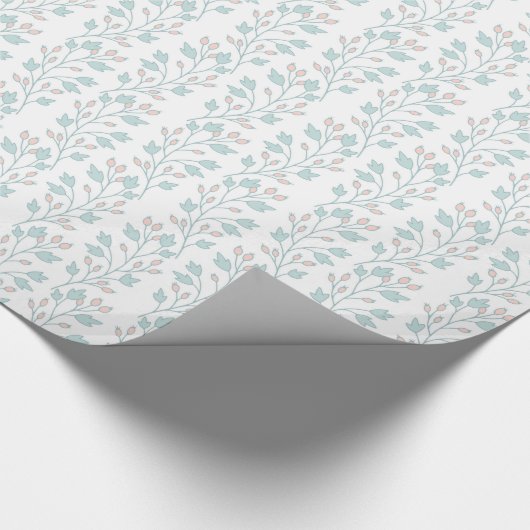 柔らかいピンクと青のつる植物白葉に花の花 ラッピングペーパー (角)