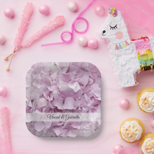 柔らかいピンクのあじさい結婚花 ペーパープレート (パーティー)