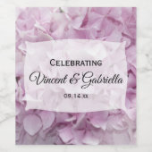 柔らかいピンクのあじさい結婚花 ワインラベル (シングルラベル)