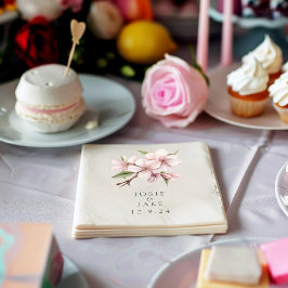 柔らかいピンクのさくらんぼの花結婚のナプキン スタンダードカクテルナプキン