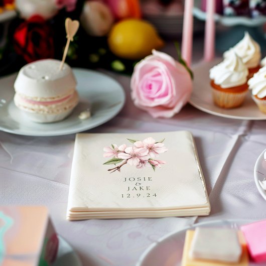 柔らかいピンクのさくらんぼの花結婚のナプキン スタンダードカクテルナプキン