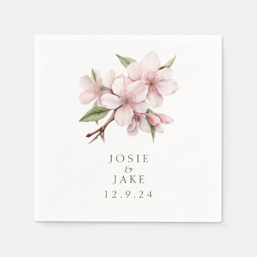 柔らかいピンクのさくらんぼの花結婚のナプキン スタンダードカクテルナプキン (正面)
