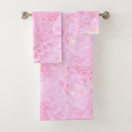 柔らかいピンクのダリア バスタオルセット