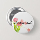 柔らかいピンクのチューリップの花嫁メイド 缶バッジ (正面&裏面)