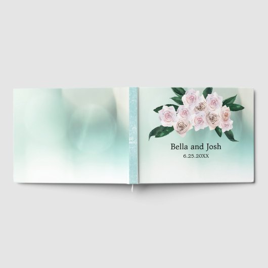 柔らかいピンクのバラ結婚の花 ゲストブック (全面)