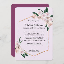 柔らかいピンクのバラ結婚の花 招待状